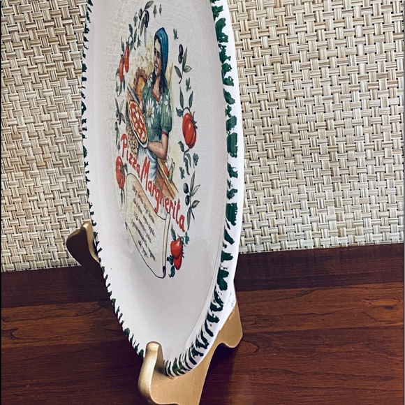 VTG 1970-80s Pizza Margarita Hand Painted Porcelain Plate Made Italy - Picture 4 of 7